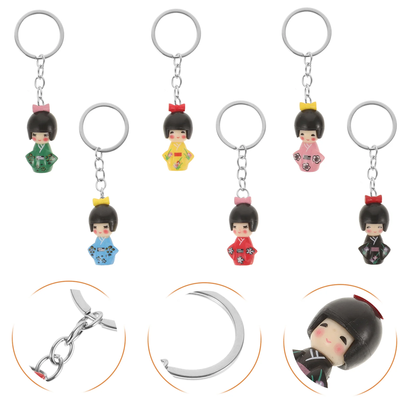 6 Pcs Key Chain Japanese Kimono Keychains Wallet Kids Cartoon Bag Pendant Style Handbag Child