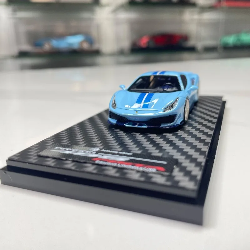 [In Stock] Rotating Wheel 1/64 488 Pista Resin Model Car, Baby Blue Static Collectible Vehicle