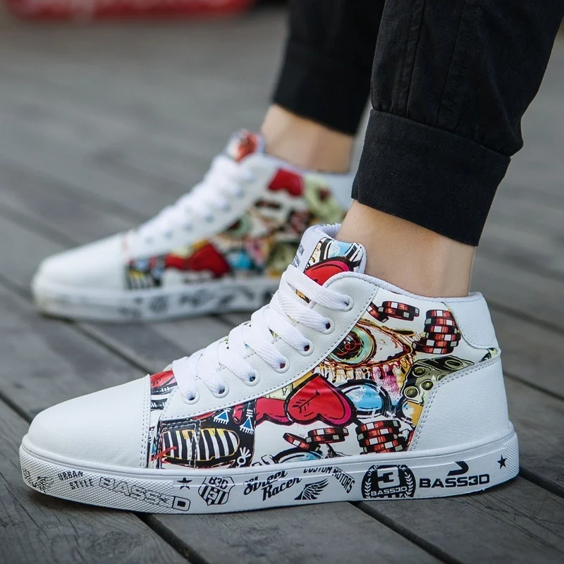 Zapatos Deportivos informales para hombre y mujer, Zapatillas altas planas con estampado de personalidad, geniales para caminar en la calle