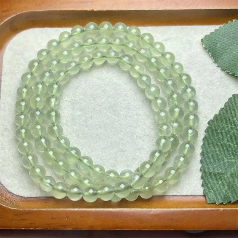 6MM Natural Prehnite Triple Circle Bracelet Charms Handmade Fortune Energy Mineral Woman Amulet Jewelry Gift 1PCS