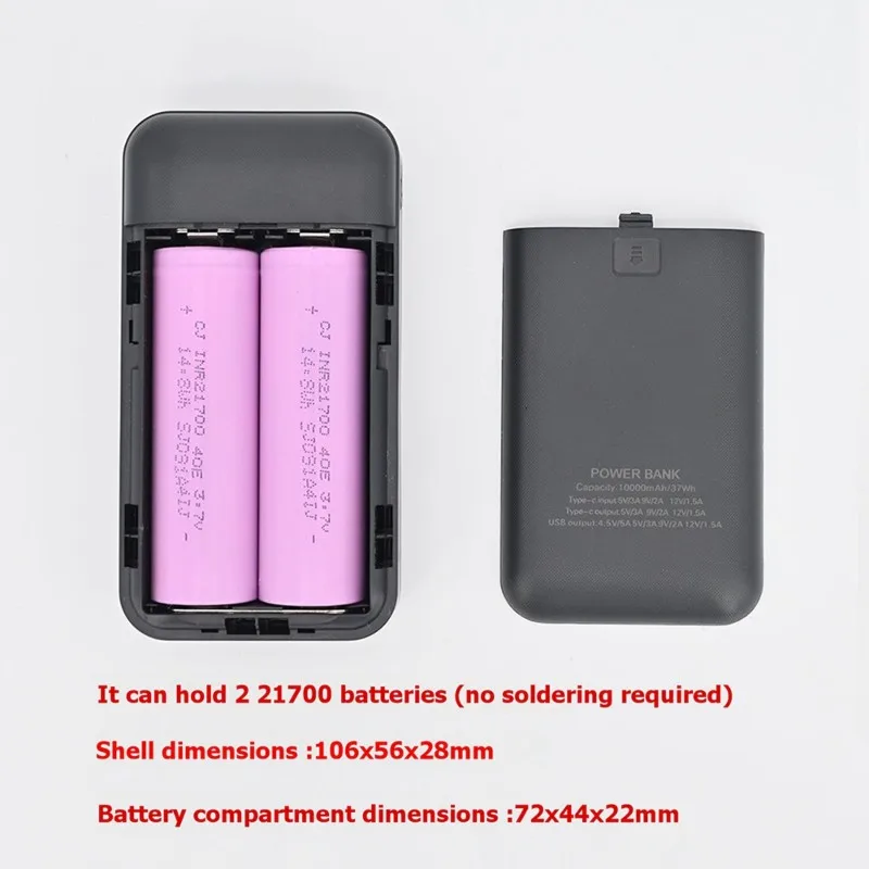 Power Bank DIY Solderless Assembly 21700 Battery Case 22.5W Super Fast Charging Detachable Kit