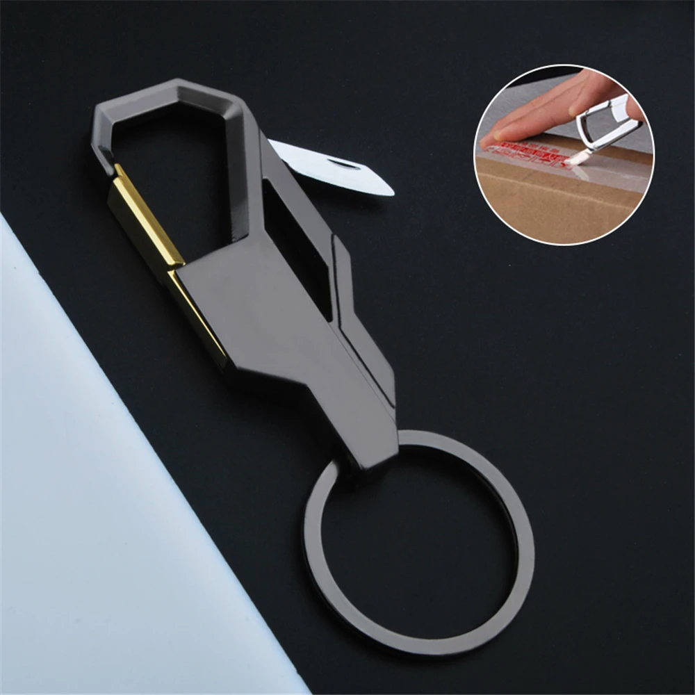 1Pc Classic Men Mini Knife Folding Keychain Multifunctional Waist Mount Carabiner Key Chain