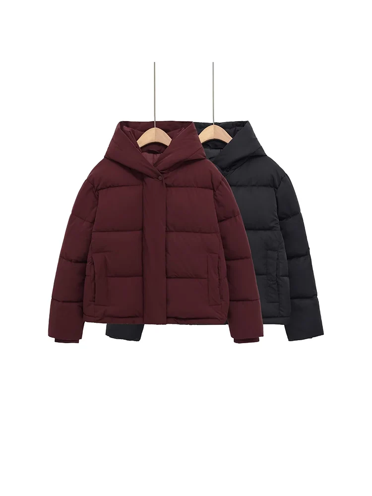 

Новая женская мода в европейском стиле, универсальная, элегантная, повседневная однотонная короткая толстая куртка с капюшоном/хлопковое пальто