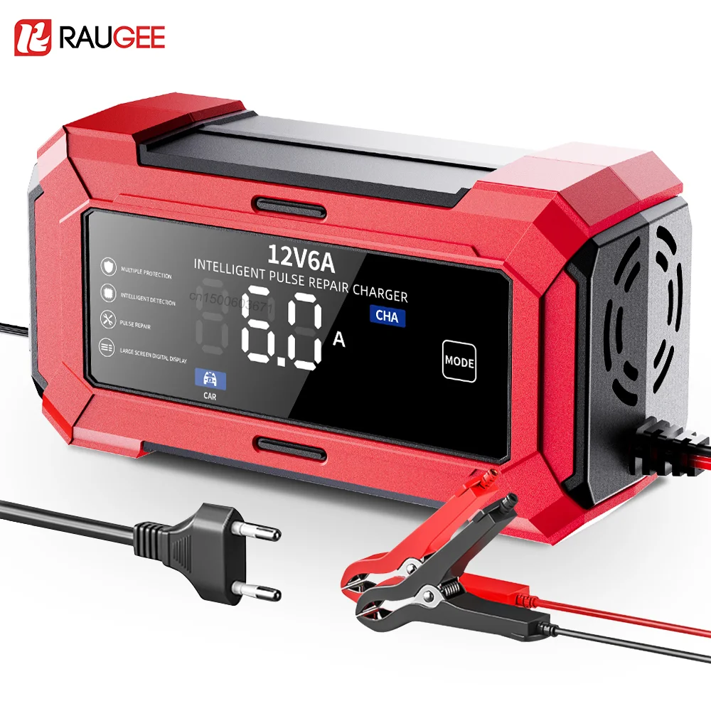

6A 12V Car Battery Charger Smart Car and Motorcycle Battery Charger Unit Lead-Acid Battery Repair Maintainer Digital Display