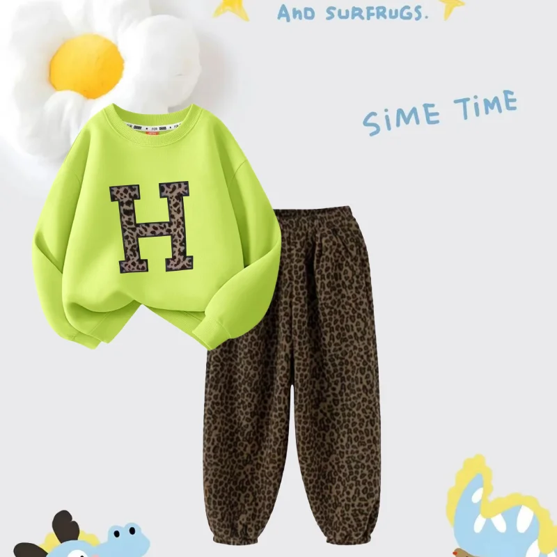 الخريف طفلة الملابس مجموعة الأطفال الأبجدية أزياء الكرتون طباعة أعلى و ليوبارد طباعة السراويل قطعتين دعوى بدلة على الموضة #4