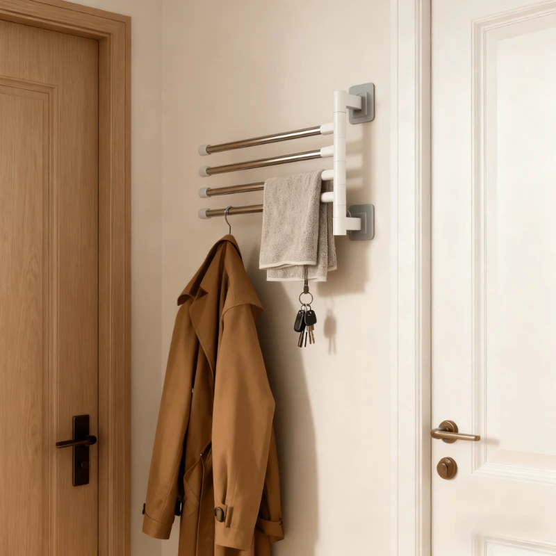Modern Minimalist Floating Towel Rack with Rotating Rods - 3/4/5 Tier No Drill Metal Storage for Bathroom & Home Essentials