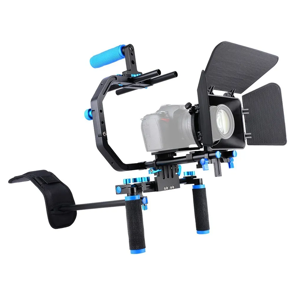 D102 Camera Camcorder Video Cage Kit Film Making System with Cage Shoulder Pad 15mm Rod Matte Box Follow Focus Handle Grip for C