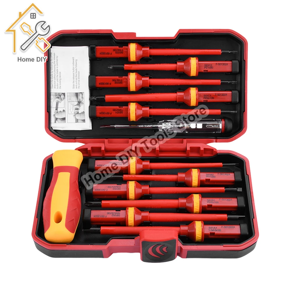 

13pcs Electrician Repair Tools Kit Changeable Insulated Screwdrivers Set with Magnetic Slotted Phillips Pozidriv Torx Bits