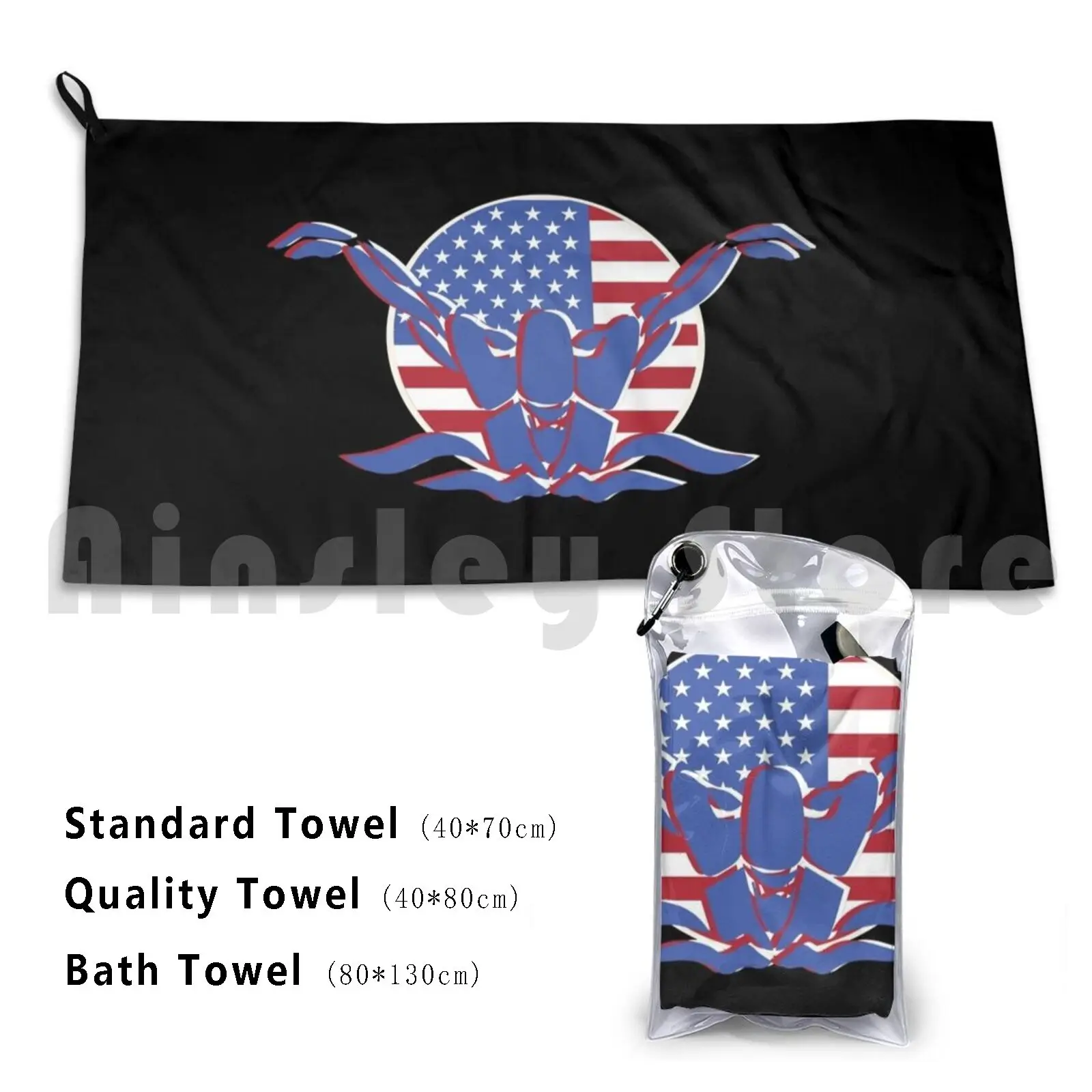 Swimmer Swimming American Flag Patriotic Sport Gift Bath Towel Beach Cushion Swimming Swim Sports