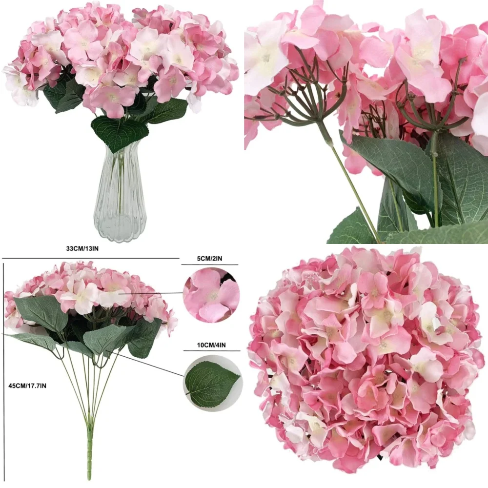 

7 Heads Artificial Hydrangea Flowers Silk Bouquet Home Hotel Decor Wedding Party Decoration Realistic Faux Floral Arrangement