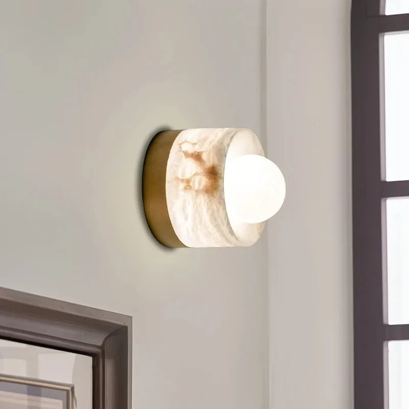 

Italian luxury hotel brass marble wall lamp LED home decoration corridor bedroom luxury wall hanging lamp