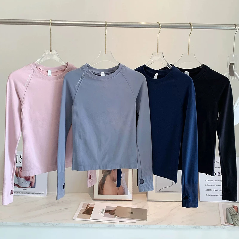 Women's Slim Fit Long Sleeve Yoga Top round Neck Elastic Sports Fitness T-shirt Breathable Autumn Winter Yoga Clothes