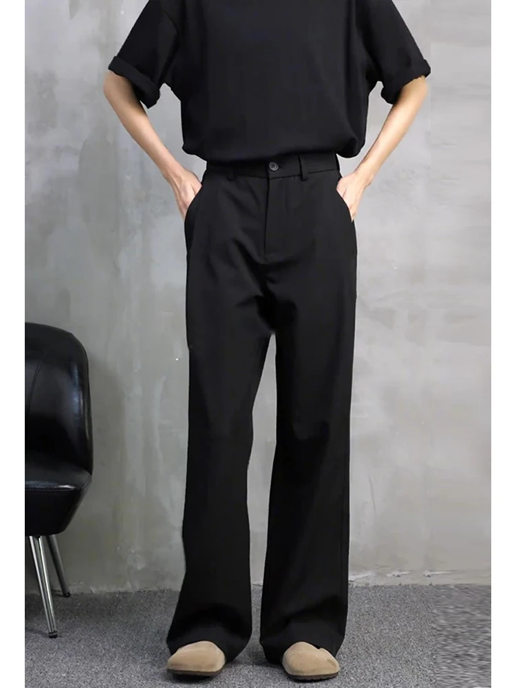 Men's Cleanfit Straight Leg Pants Three Needle Western Trousers Drapey High Waist Flared Casual Wear for All Seasons