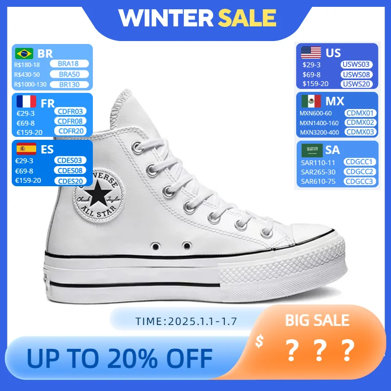 Converse Chuck Taylor All Star Platform Clean Skateboarding Shoes Men and Women Outdoor Canvas Shoes Vintage Sneaker White