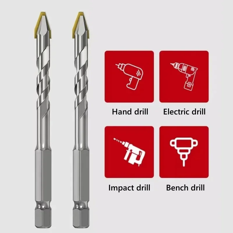 Taladro excéntrico de vástago hexagonal multifuncional de alta dureza, broca triangular de carburo, abridor de agujeros de cuatro filos de acero de tungsteno