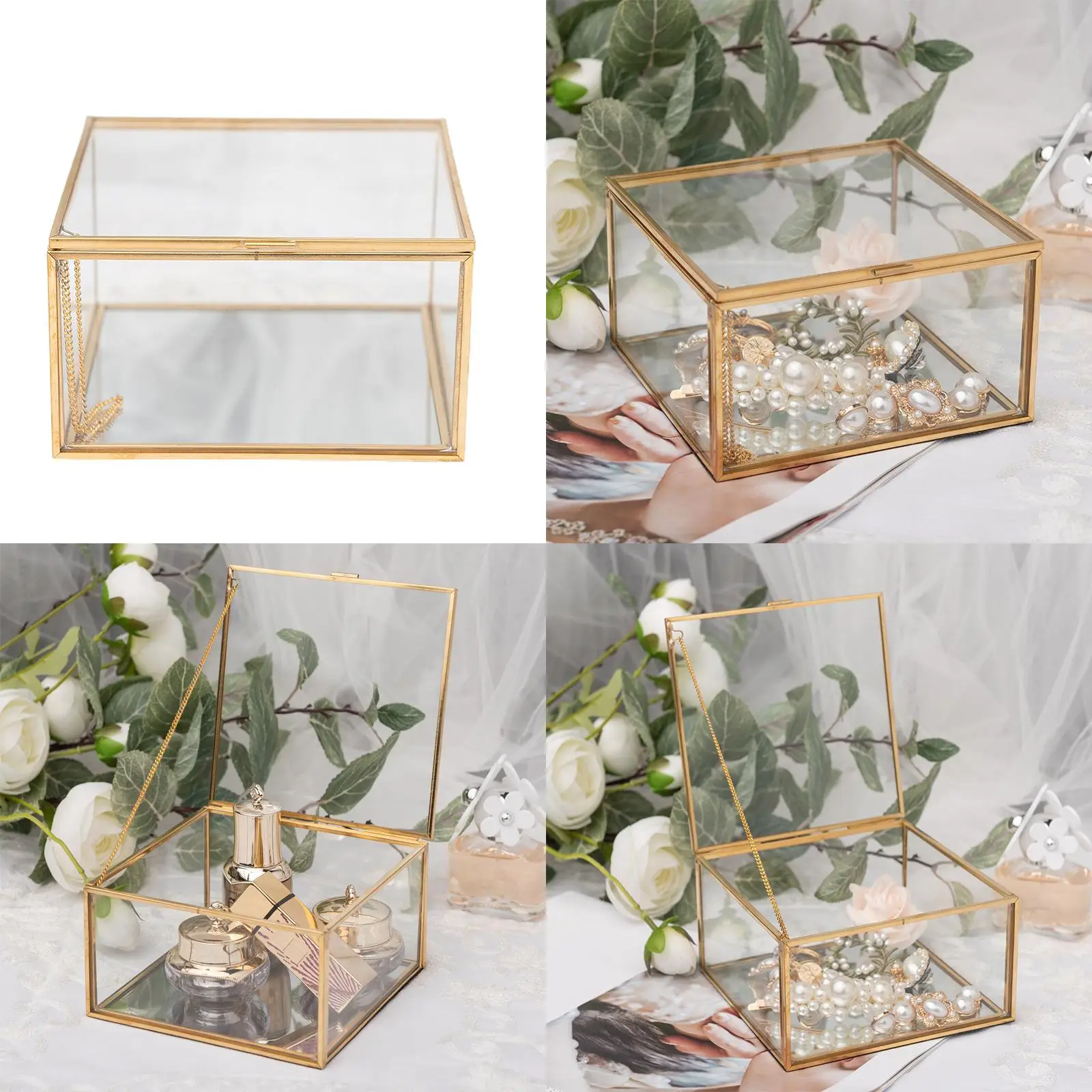 Small Glass Jewelry Case Box Organizer with Latching Lid 5x5x3