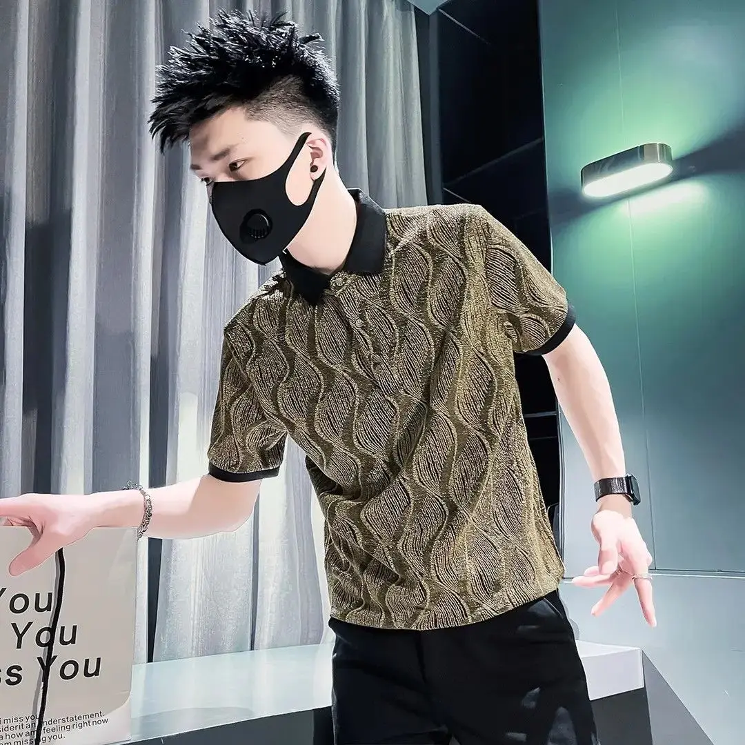 

Корейская летняя тонкая футболка-поло Slim Fit для мужчин, новая, высококачественная, трендовая, с отложным воротником, модная, для ношения под одеждой