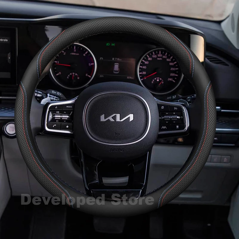 Car Steering Wheel Cover For Kia Carnival Sedona KA4 2025-2014 Leather Round Auto Steering Wheel Kia Carnival Accessories