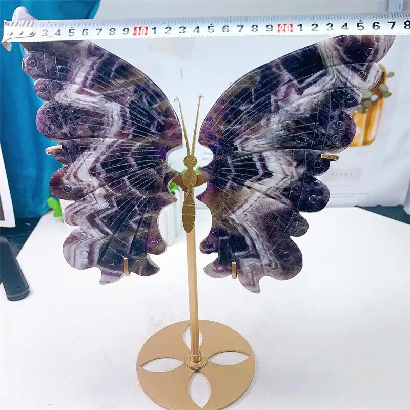 Natural Dream Amethyst Butterfly Wing Carving Sculpture Healing Gemstone Crystal Crafts For Home Decoration Ornament 1pair