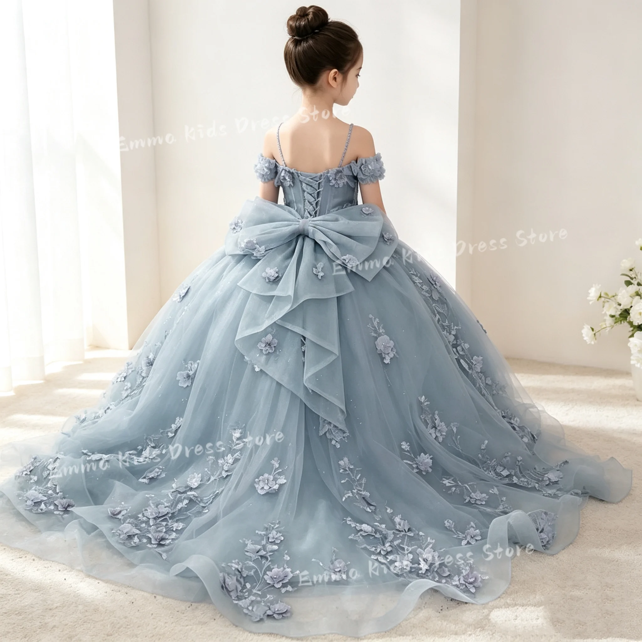 Customized Purple Flower Girl Dress Tulle Floral Appliques With Bow For  Birthday Prom Wedding Banquet Party Ball Princess Gown