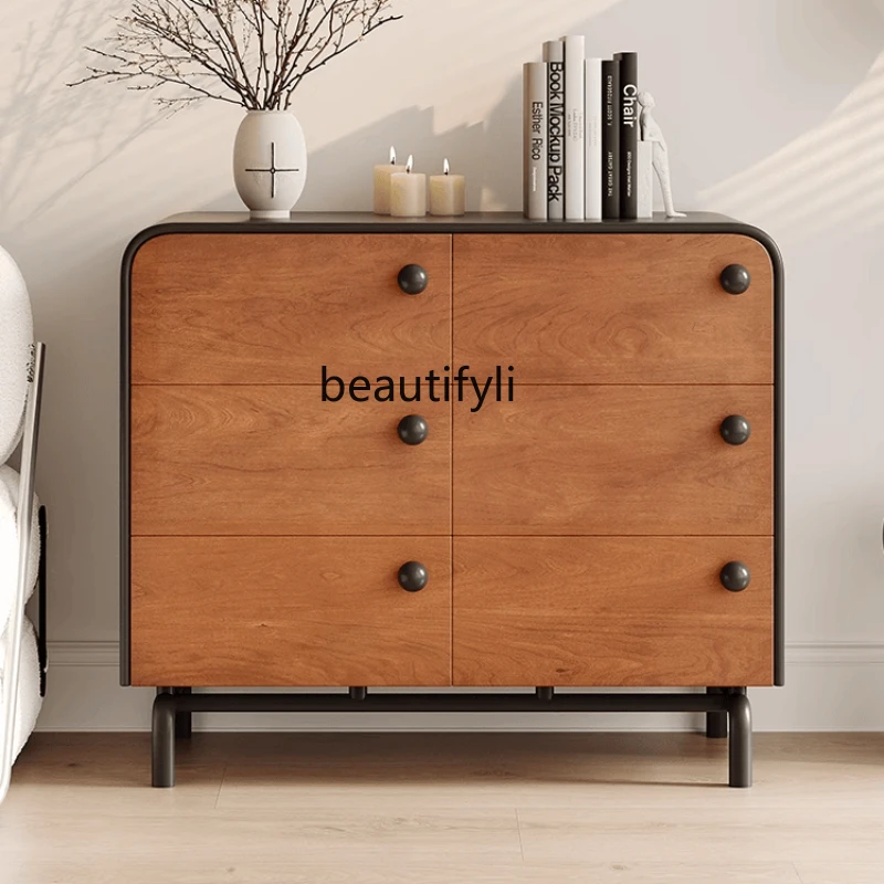 

Medieval solid wood dining side cabinet, living room against the wall, three-bucket bedroom, walnut retro storage cabinet