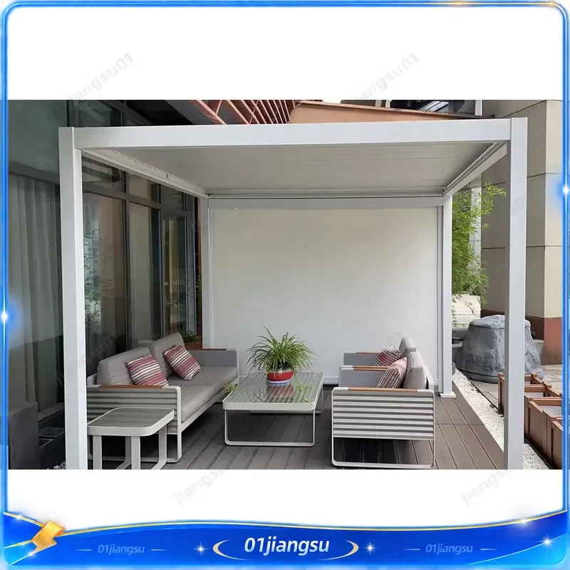 Motorized Retractable Aluminum Pergola Bioclimatic Louvered Roof Waterproof Gazebo Outdoor Garden Patio Canopy Shade