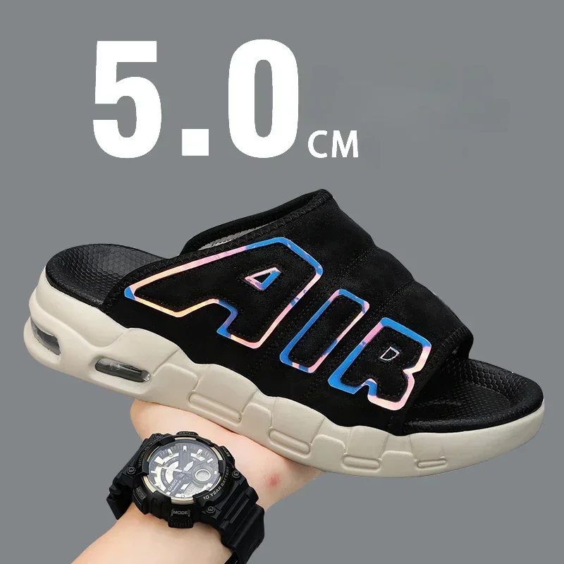 2025 New Trendy Brand Men's Slippers New Summer Style Cross-border Air Cushion Outer Wear One-row Slippers Men's Beach