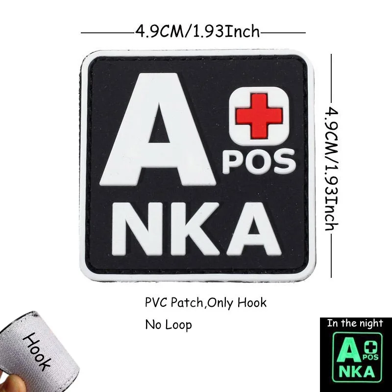 NKA Blood Type PVC Rubber Patch Hook & Loop Morale Badge A B AB O POS NEG Tactical Medical Applique for Vest Backpack Uniform