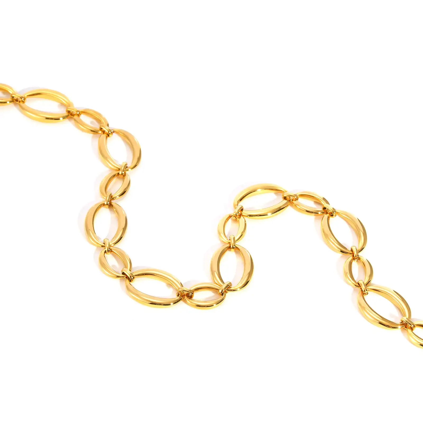 Klobige Gliederkette aus Edelstahl für Damen, vergoldete, dicke ovale Ketten-Choker-Halskette, geometrischer minimalistischer Schmuck – Detail 11