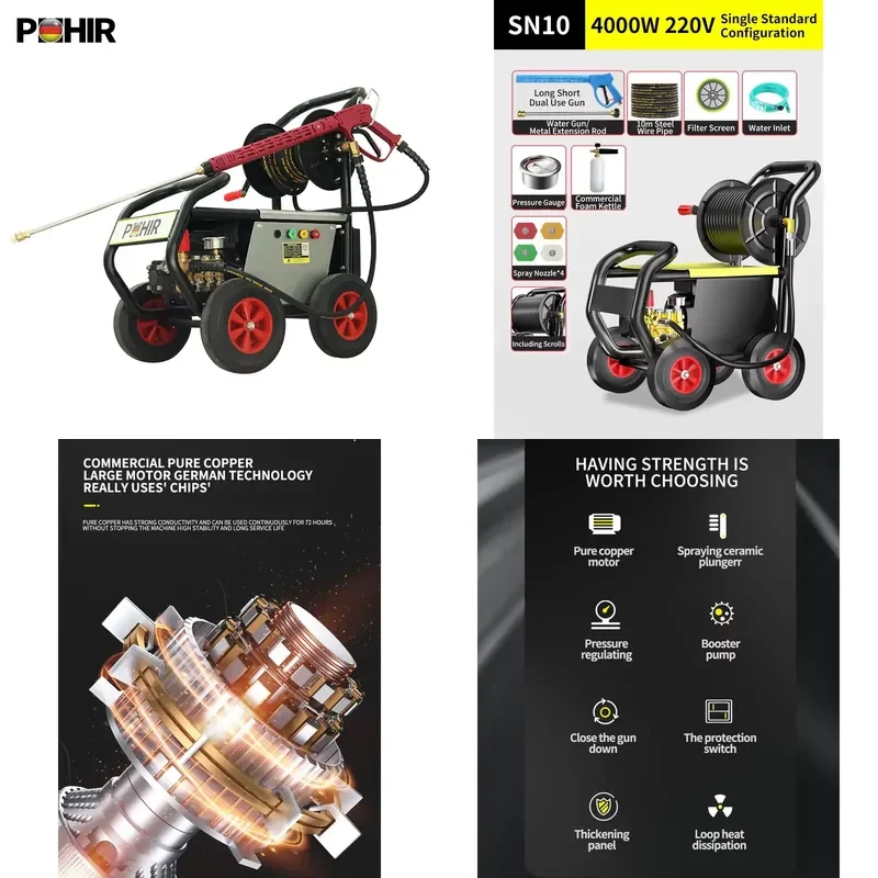 

Hot 200bar 220v Electric Washing Machine Power High-pressure Pump and Motor High Pressure Cleaner Selfpriming Car Washer
