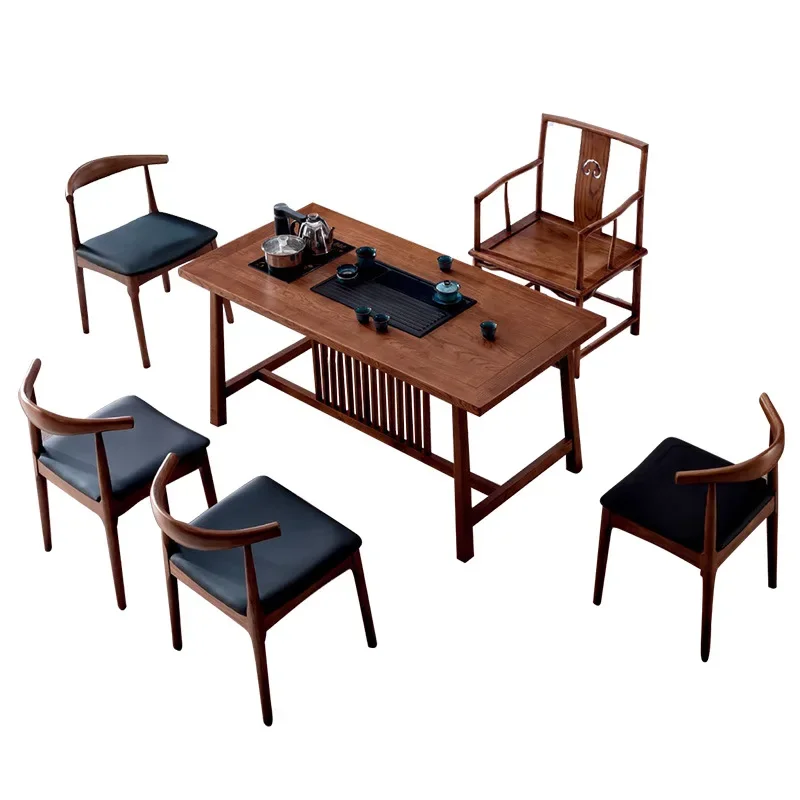

New Chinese retro solid wood tea table tea set walnut square table and chairs cart bogu frame set combination and