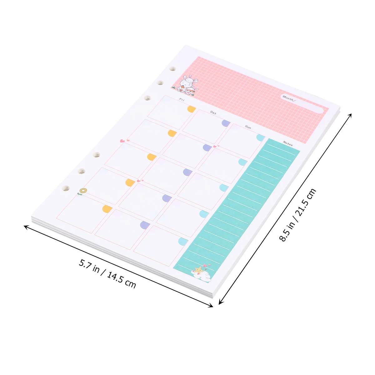 Loose Leaf Planner Insert Filler Paper Weekly Refill Monthly Refills A5 Horizontal Grid  Colorful A5 Size 6 Holes Loose Leaf