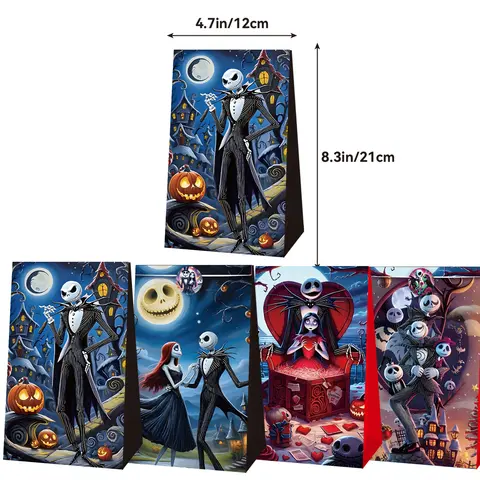 the Nightmare before Christmas Candy Paper Bag Set with Sally Jack Figures - 12/24pcs Handbag Birthday Halloween Decor Gift