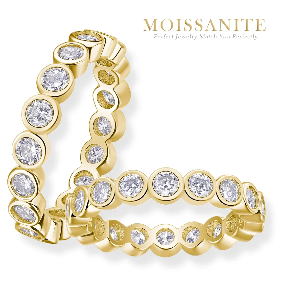 

D Color Moissanite 3mm Eternity Ring for Women, S925 Sterling Silver Gold-Plated, Hypoallergenic Design - Perfect for Weddings
