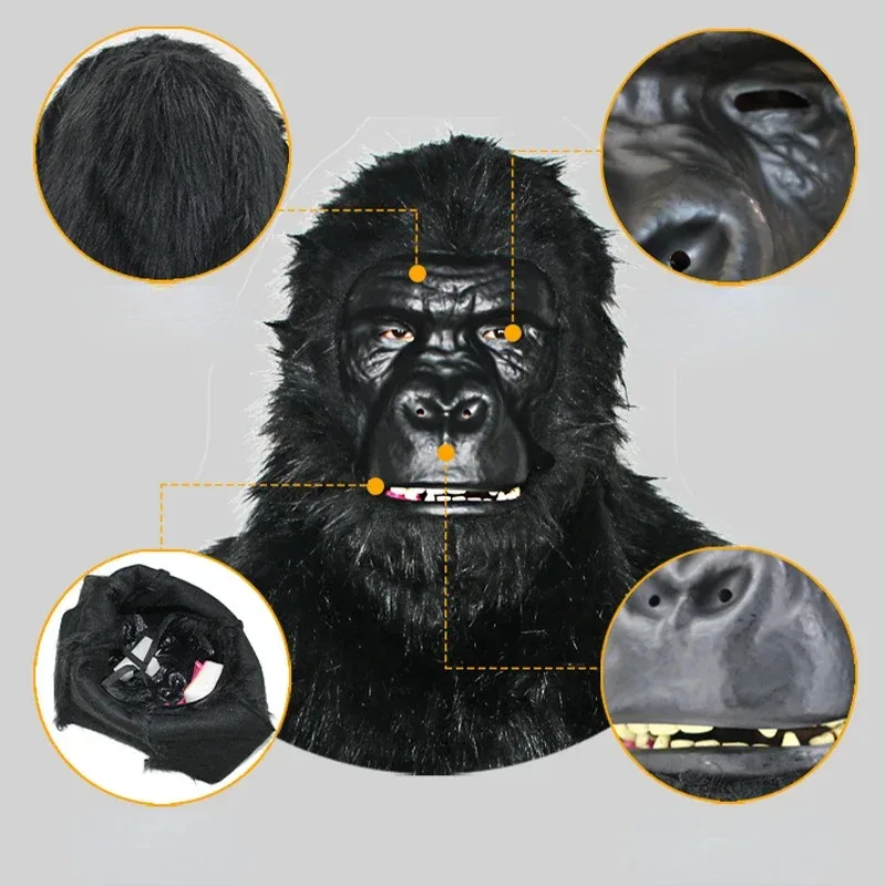 Gorilla-Maske mit beweglichem Mund, vollen Kopfmasken, Plüsch, realistische Tiermaske, Karneval, Party, Cosplay, Performance, Kostüm-Requisiten