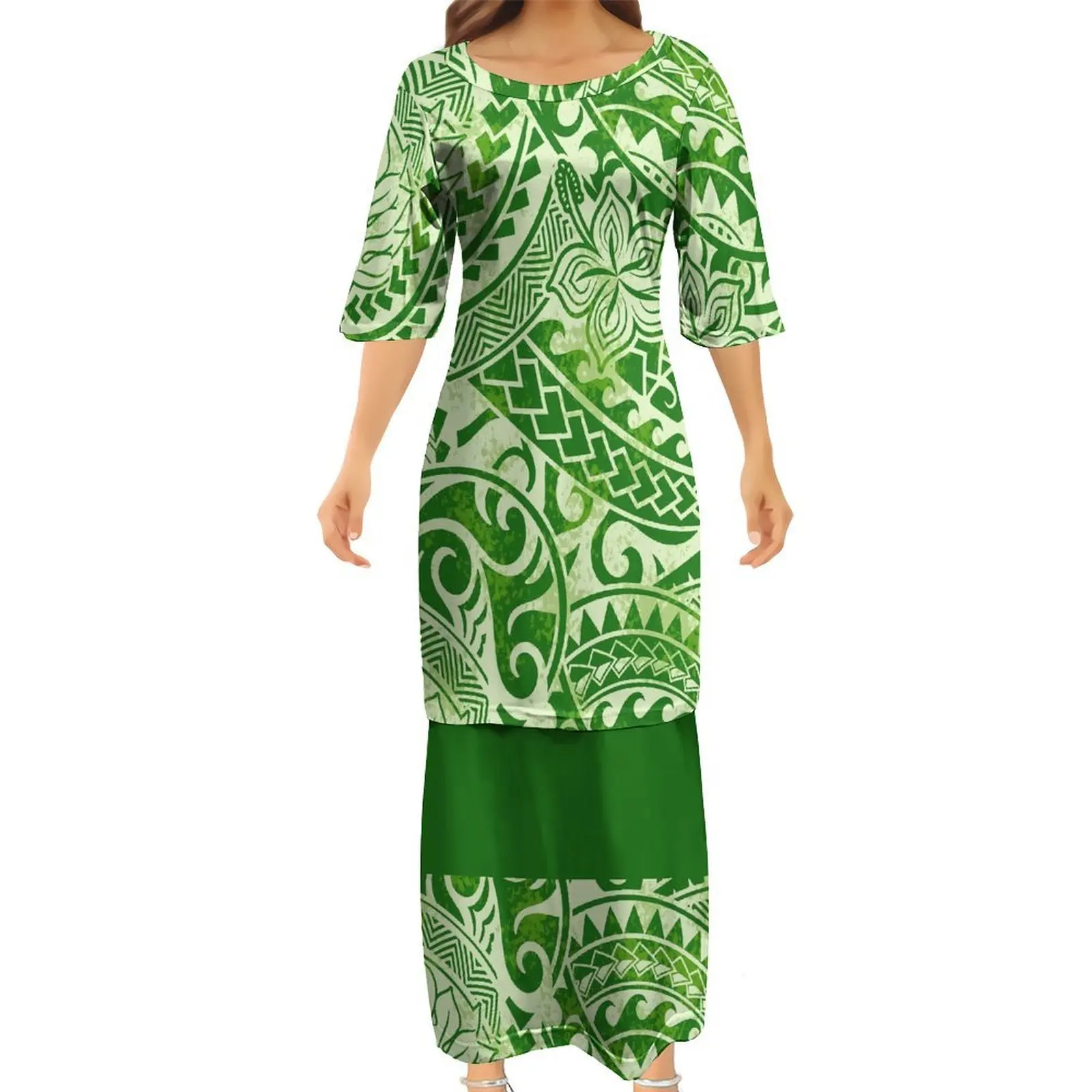 2026 nuevo diseño polinesio Puletasi de las mujeres de cuello redondo de manga corta patrón floral samoano impreso vestido de las mujeres