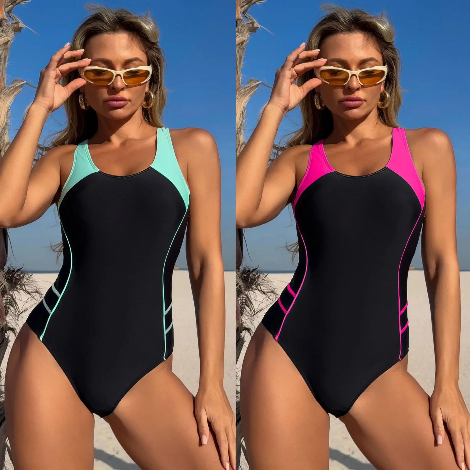 

Solid Color Print Quick-drying Suspenders Sexy Bikini One-piece Lace-up Hot Spring