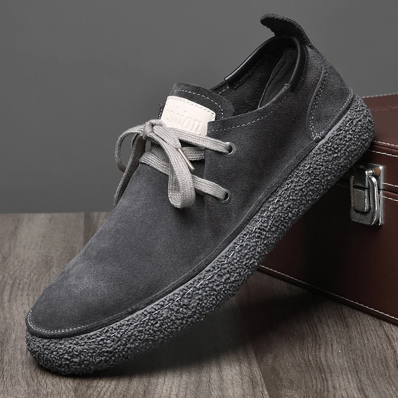 British Style Fashionable Brown Men's Suede Leather Shoes Soft Non Slip Lace Up Casual Shoes Outdoor Men's Driving Shoes