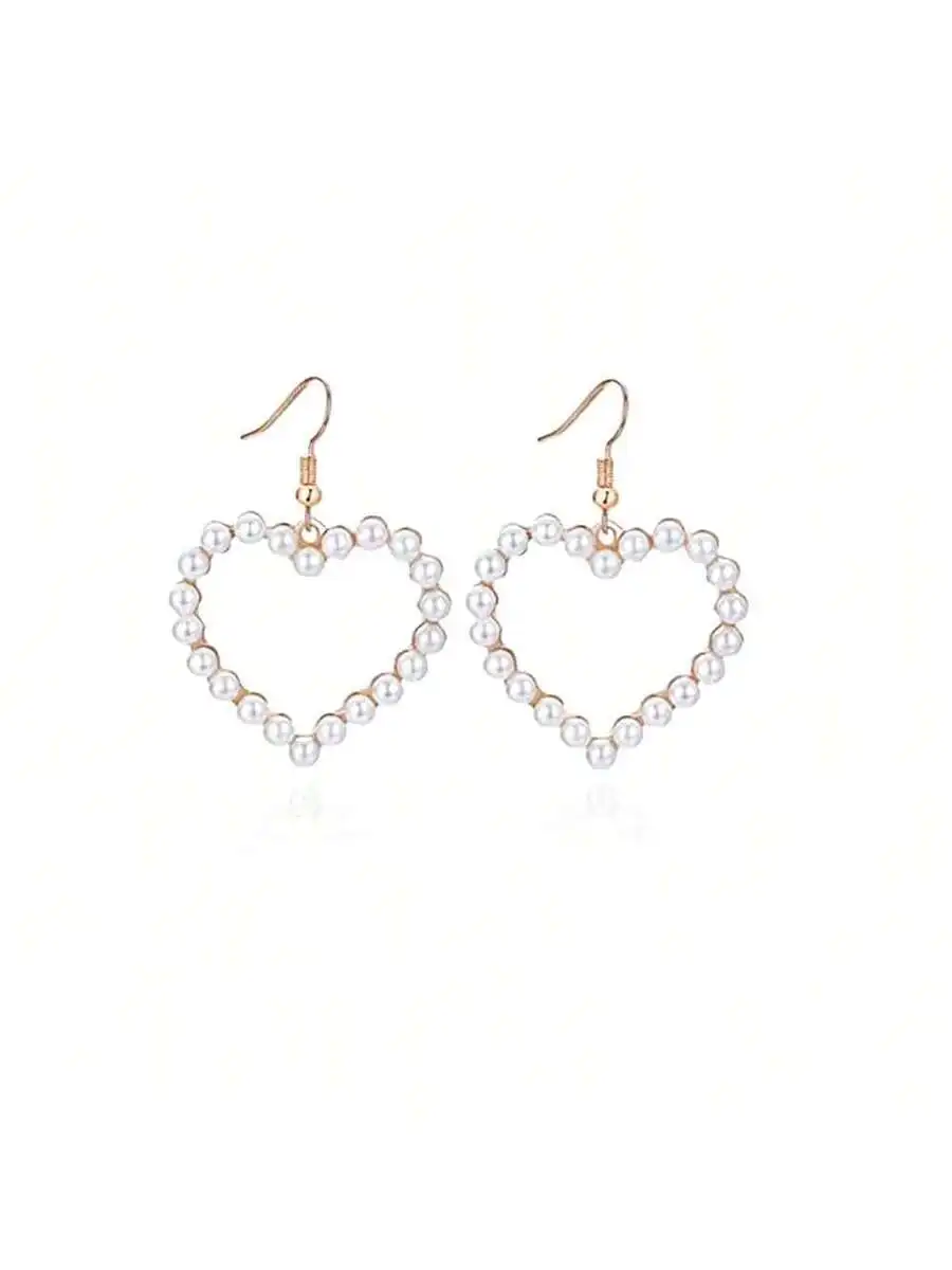 

Pearl Heart Dangle Earrings For Women White Pearl Heart Shape Fashion Jewelry
