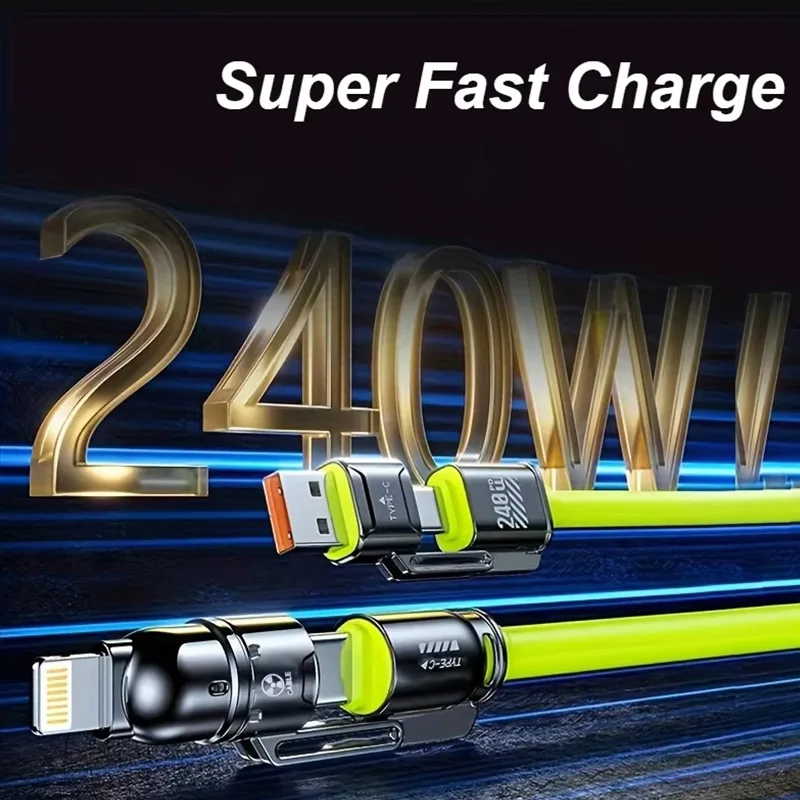 240 واط 4 في 1 كابل بيانات شحن سريع للغاية ثنائي النوع C + البرق + منافذ USB كابل شحن الهاتف آيفون سامسونج هواوي Xiaomi