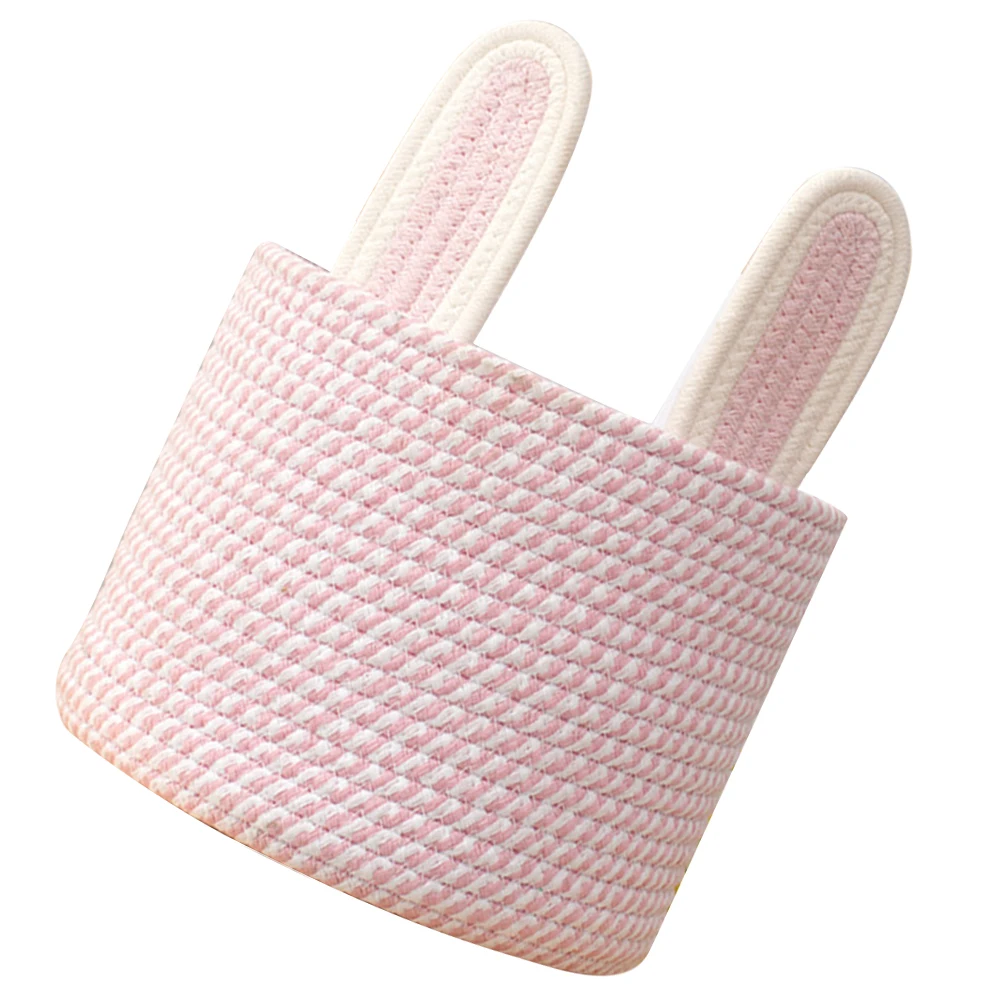 

Rabbit Ear Storage Basket Woven Decorative Box Pink Girl Large Capacity Cotton Rope Sundries Holder Household ganizer