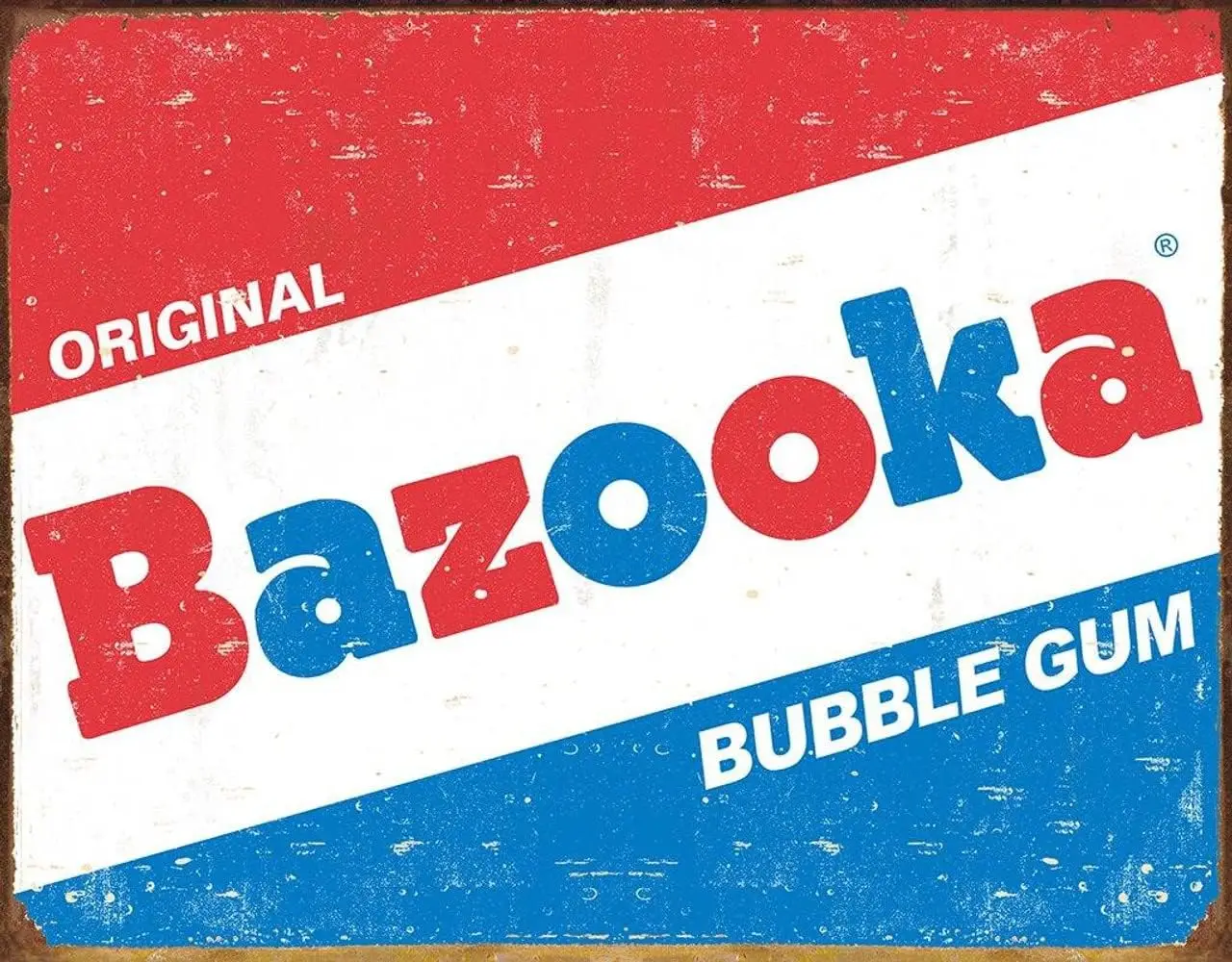 Desperate Enterprises Bazooka Bubble Gum Tin Sign - Nostalgic Vintage Metal Wall Décor Made in USA 16W x 12.5H