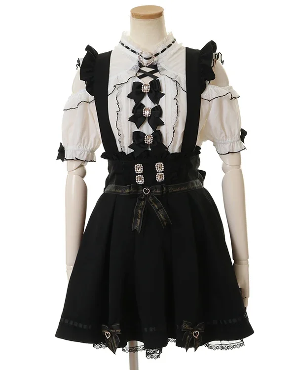 Japanese Liz Sweet Girls Rhienstone Bowk Straps A Line Skirt Mine Mass-Produced Detachable Multi-Layer Suspender Skirt for Women