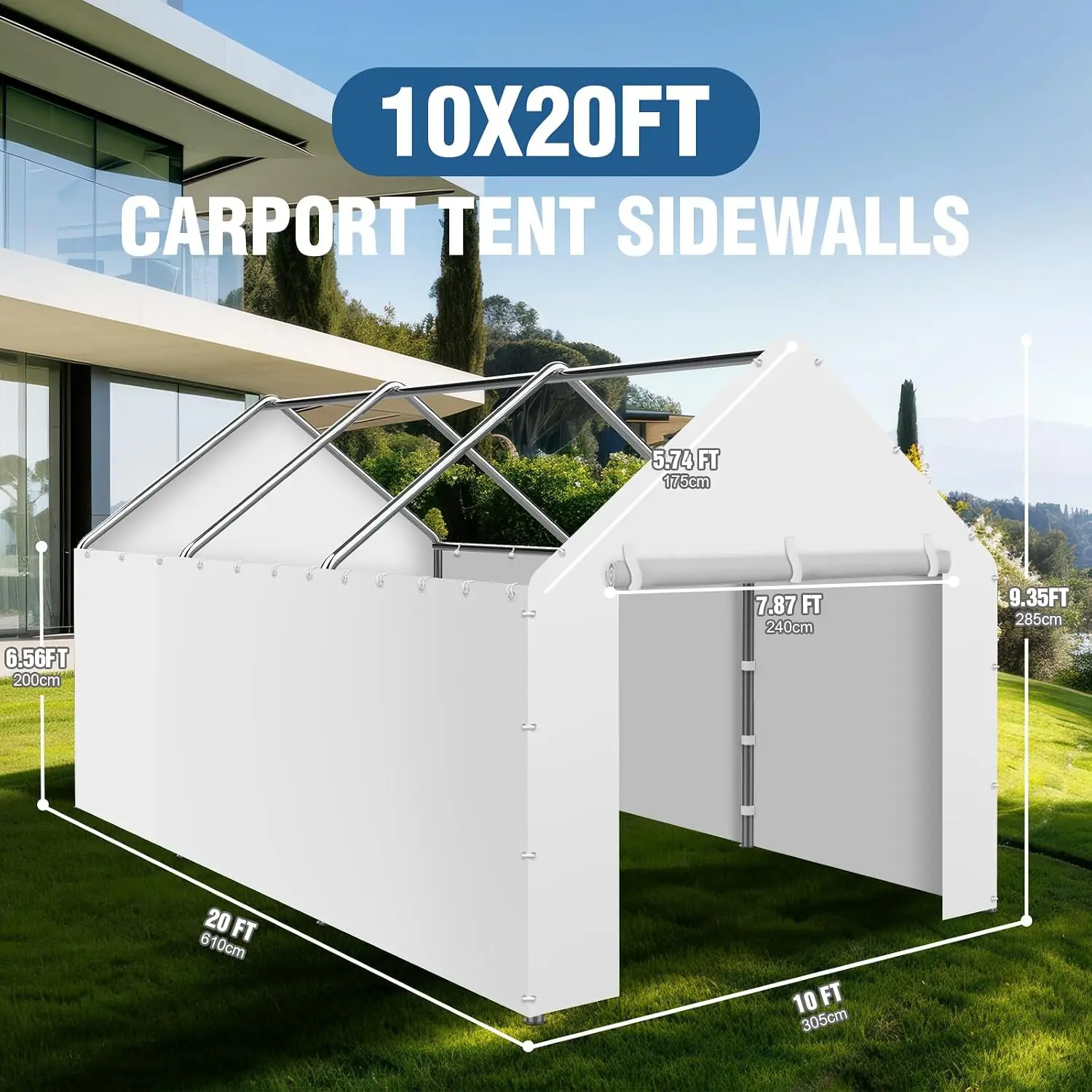 10x20FT Carport Canopy Sidewalls with Zippers, Waterproof & UV Protected Replacement Sidewall Cover with Ball Bungees