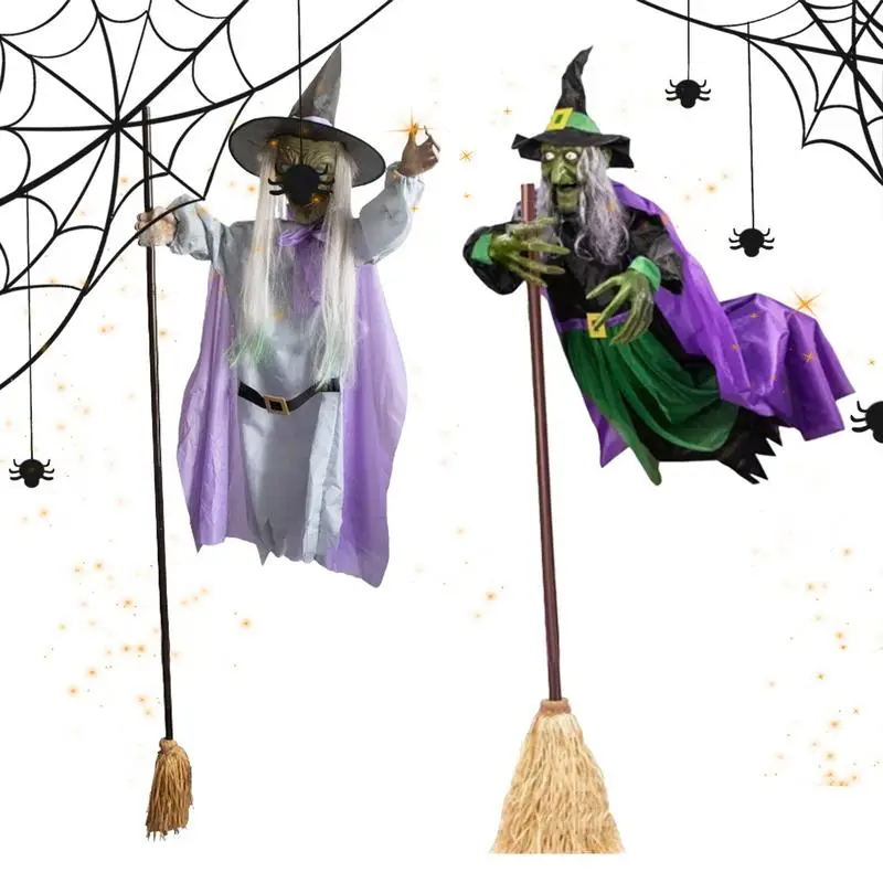 

Halloween Witches Outdoor Hovering Witch on Broom Realistic Large Halloween Decorations Animatronics 6ft Scary props