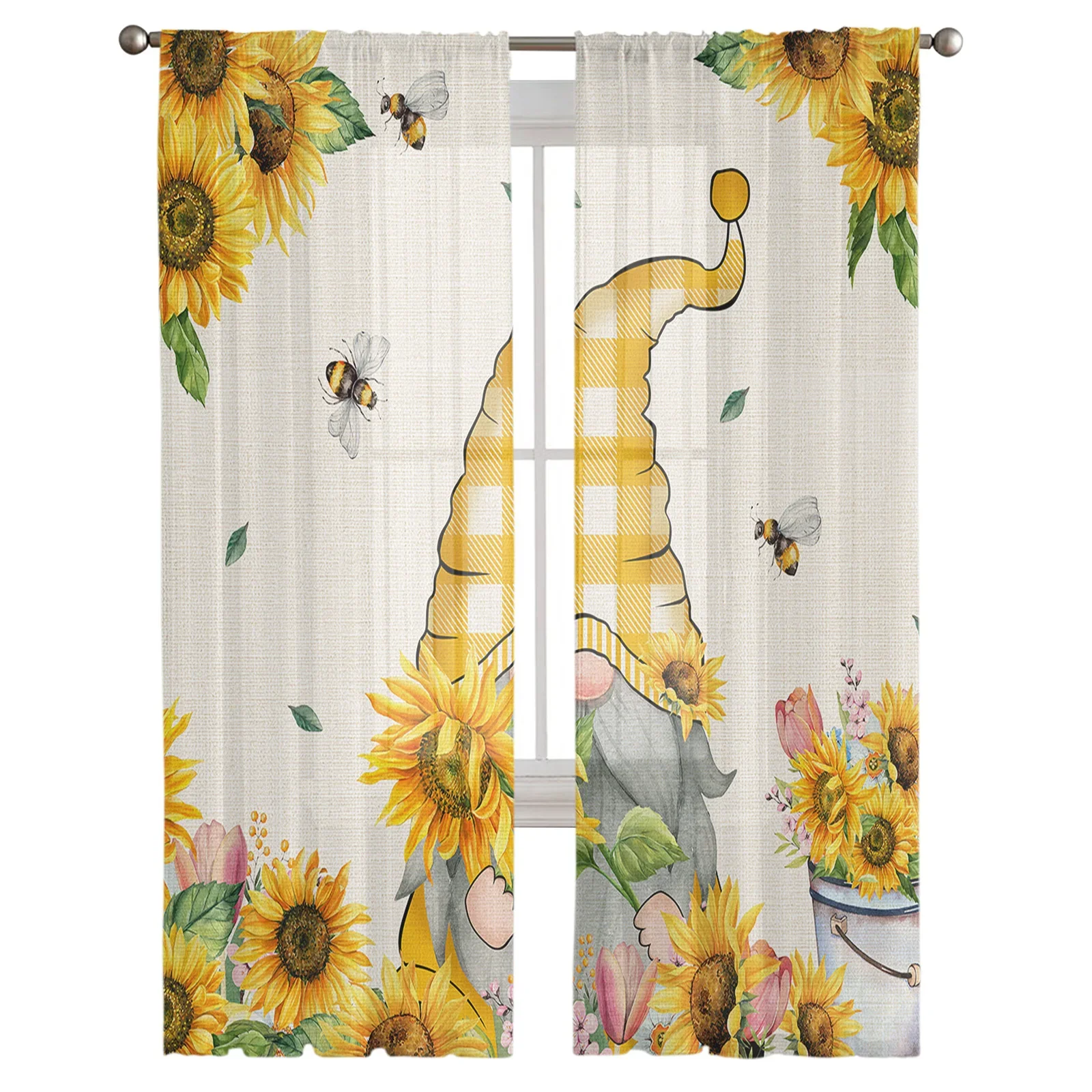 Sunflower Retro American Country Tulle Curtains for Living Room Bedroom Decor Chiffon Sheer Voile Kitchen Window Curtain Drapes