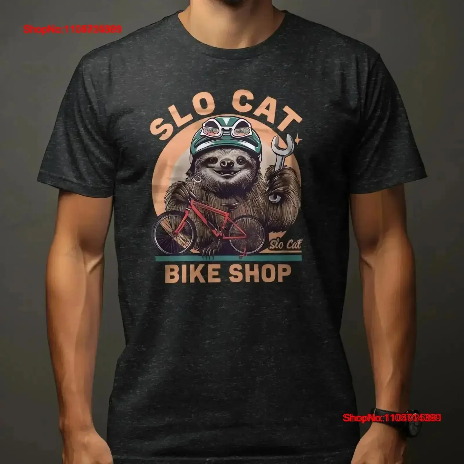 Slo Cat Bike Shop T Shirt Cute Sloth with Bicycle and Wrench Funny Cycling for Lovers Comfy Casual Wear vintage Washed vintage