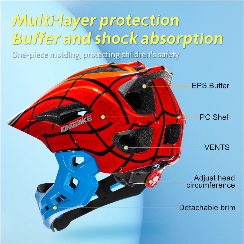 

BATFOX Детский съемный шлем Mtb Велосипедный шлем Полнолицевой шлем для девочек и мальчиков с 6-комп. комплектом защитного снаряжения и велосипедными перчатками