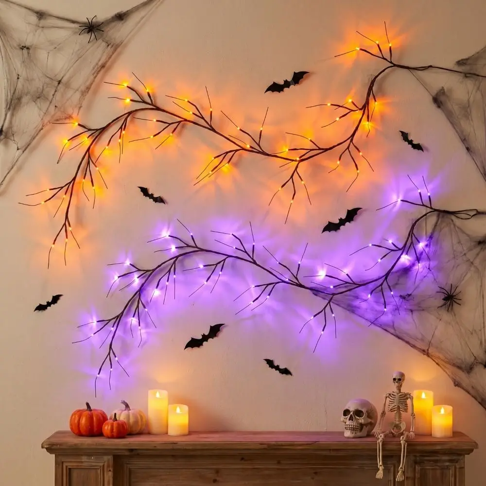 Outdoor Waterproof Halloween Twig Lanterns Scary Atmosphere Eerie Glow Halloween Ghost Festival Lighting Imitation Twig
