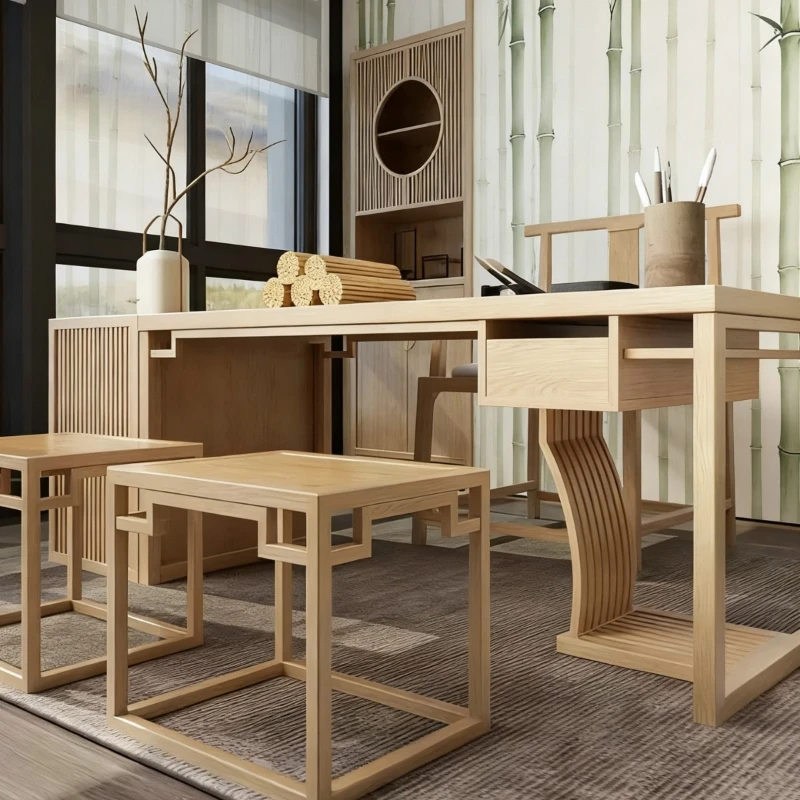 

New Chinese-style simple modern study Zen calligraphy table Villa hotel solid wood desk painting table B & B furniture